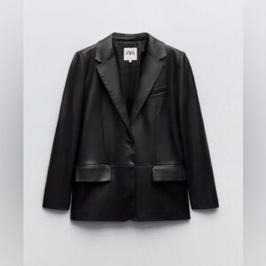 Zara Jacket Blazer Faux Leather Black Blogger Menswear Insp Coat M Classy